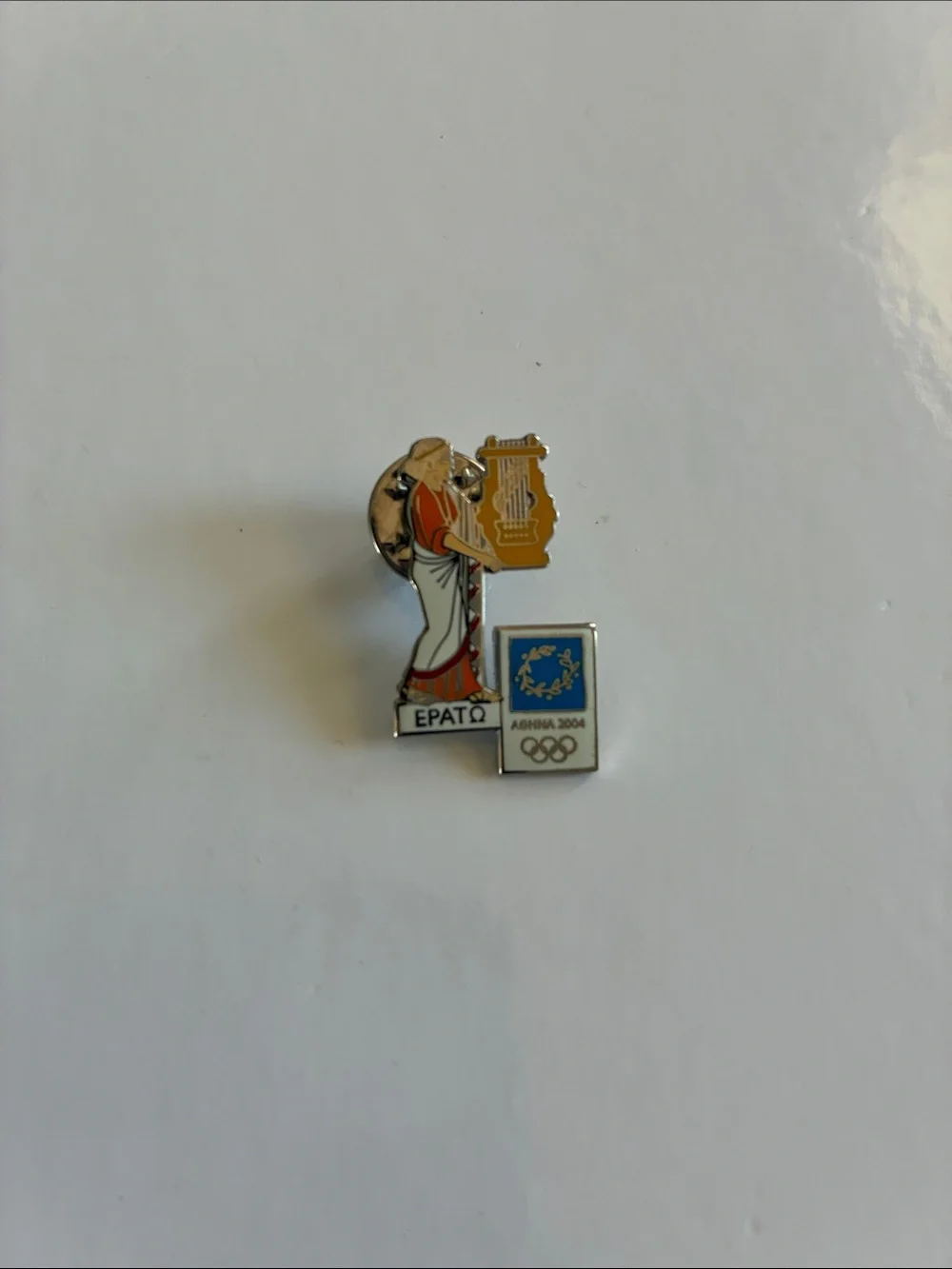 Olympic Erato Theme Gold & White Lapel Pin - 2004 Olympic
